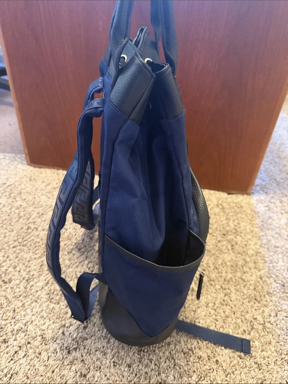 VERSACE Parfums Navy Blue and Black Men's Drawstring Backpack. Used condition.